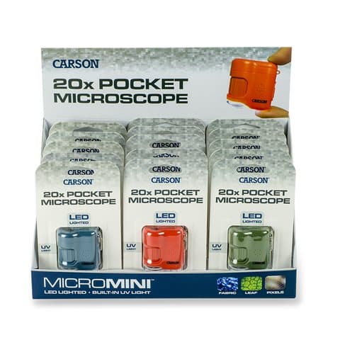 Carson Pocket microscope MicroMini 20x with UV and LED, 15-piece Display