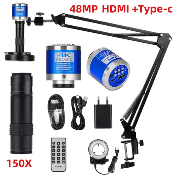 HD 4K Mikroskop Kamera, 48MP Billeddannelse, 1-150X Forstørrelse,150X Fulde SætB