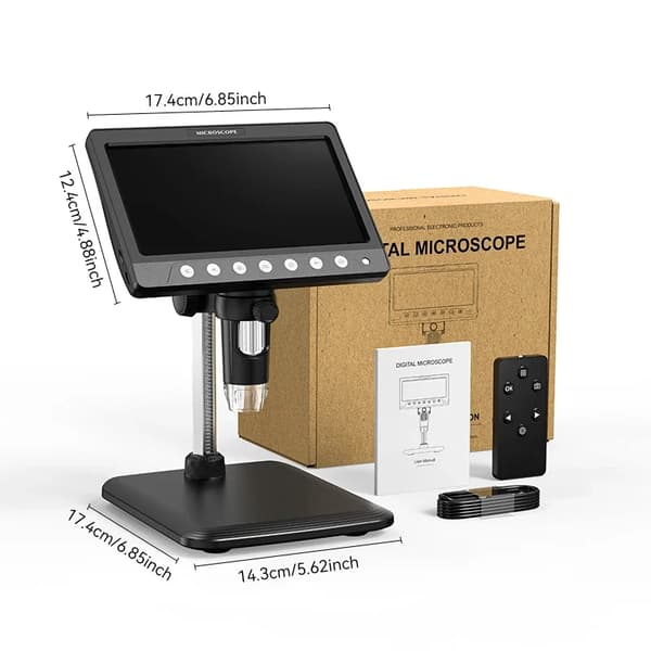Digital Mikroskop, 7-Tommer Full HD Skærm, 1200X Forstørrelse,7tommer Sort, 1200X