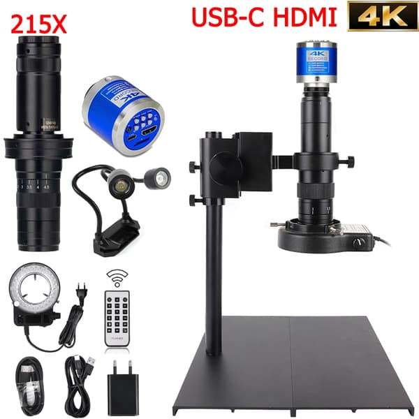 4K Digitalt Videomikroskop, 215X Forstørrelse, 48MP Kamera,Ultra 4K Stor Base