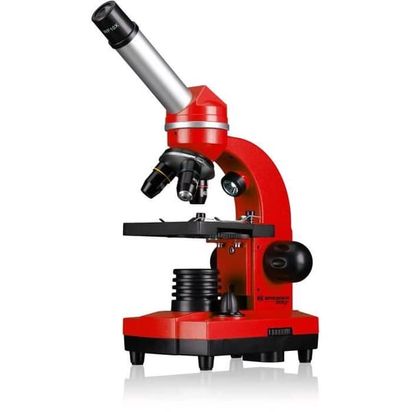 BIOLUX SEL studentmikroskop - BRESSER JUNIOR - 40x-1600x förstoring - experimentsats - röd