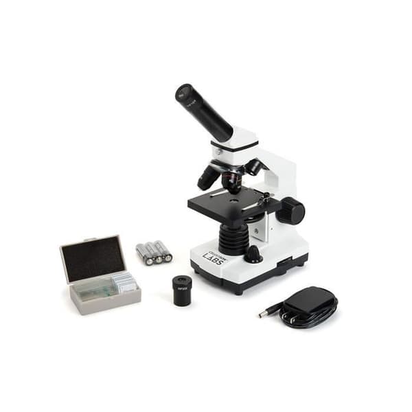 Celestron CM800 sammansatt mikroskopeffekt 40 x - 800 x, 3 AA-batterier, 10 förberedda objektglas, 10x och 20x okular,