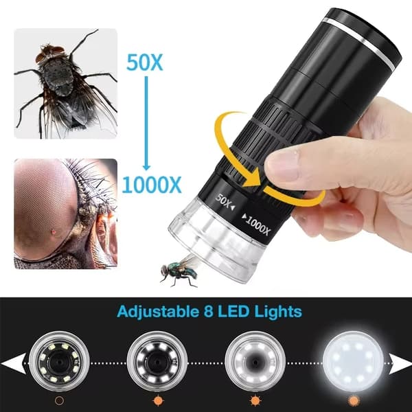 50X-1000X 1080P trådlöst digitalt mikroskop med justerbart stativ, HD WiFi bärbart handhållet minimikroskop för iOS, Android