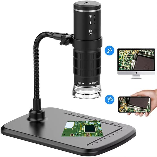 50X-1000X 1080P trådlöst digitalt mikroskop med justerbart stativ, HD WiFi bärbart handhållet minimikroskop för iOS, Android