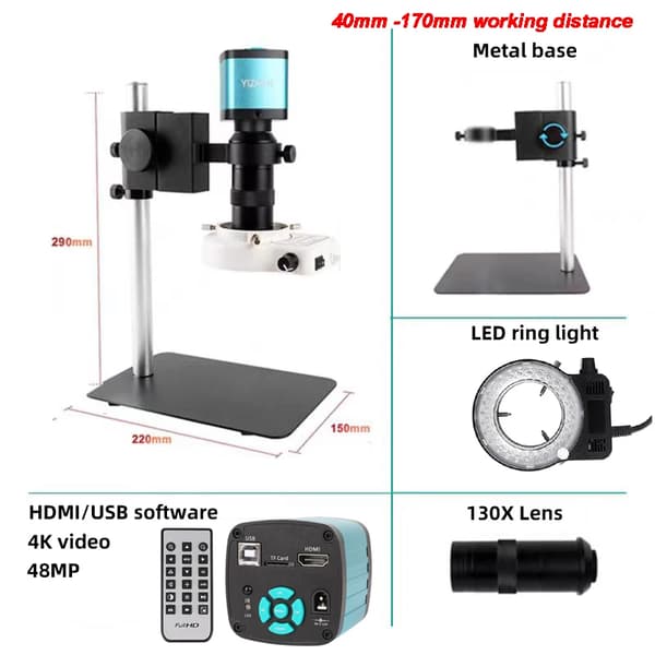 4K Ultra HD -mikroskooppi, 48MP kamera, monen linssin vaihtoehdot,4K-130X