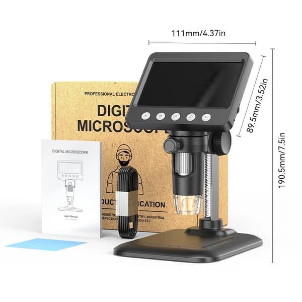 Digitaalinen mikroskooppi, 4.3" IPS-näyttö, 50-1000x suurennus,Musta