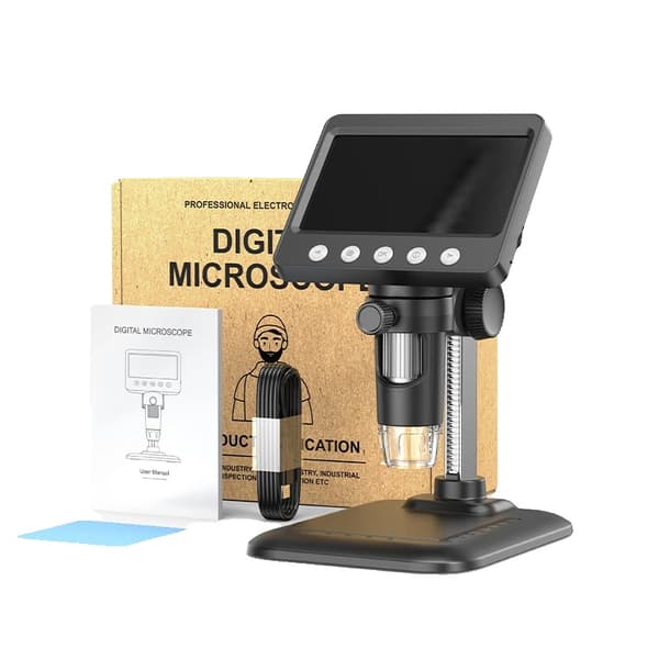 Digitaalinen mikroskooppi, 4.3" IPS-näyttö, 50-1000x suurennus,Musta