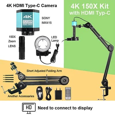 13MP HDMI VGA Kit, 150X Zoom, 8.42MP Sony Sensor,4K Opgradering Kit, 150X