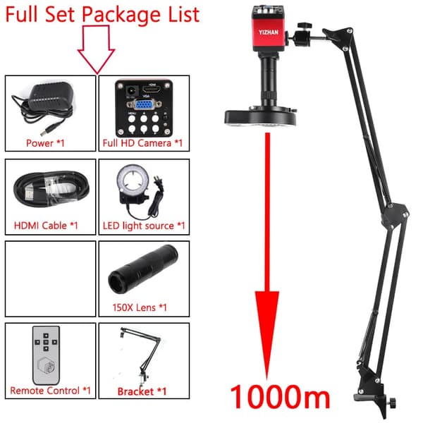 Digitaalinen videomikroskooppi, 150X suurennus, Ultra HD 48MP kuvantaminen,13MP VGA HDMI