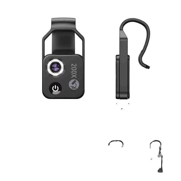 Telefonmikroskoplinse, 200X forstørrelse, universelt klipsdesign,sort
