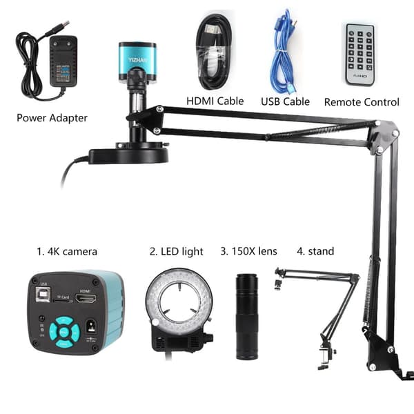 Digital Mikroskop, 4K Ultra HD Kamera, 150X Förstoring,4K-Reguljär Ställ
