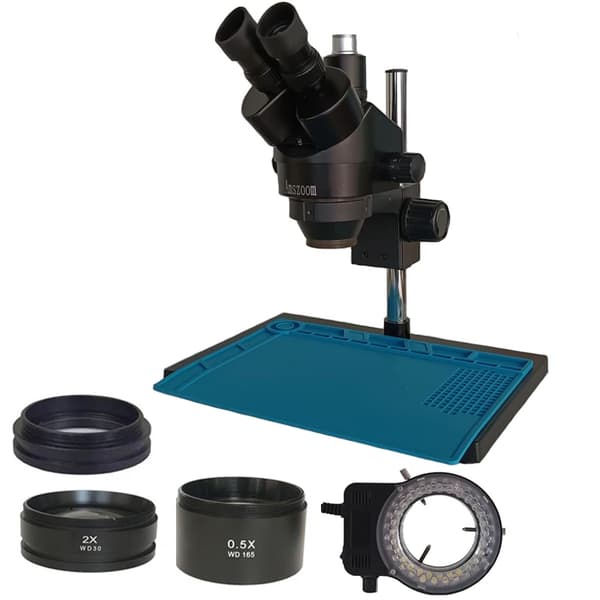 Trinokulært stereomikroskop, 500X forstørrelse, justerbart LED-lys,3.5X-90X
