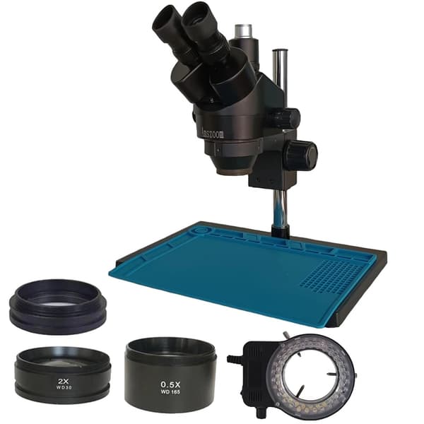 Trinokulært stereomikroskop, 500X forstørrelse, justerbart LED-lys,3.5X-90X