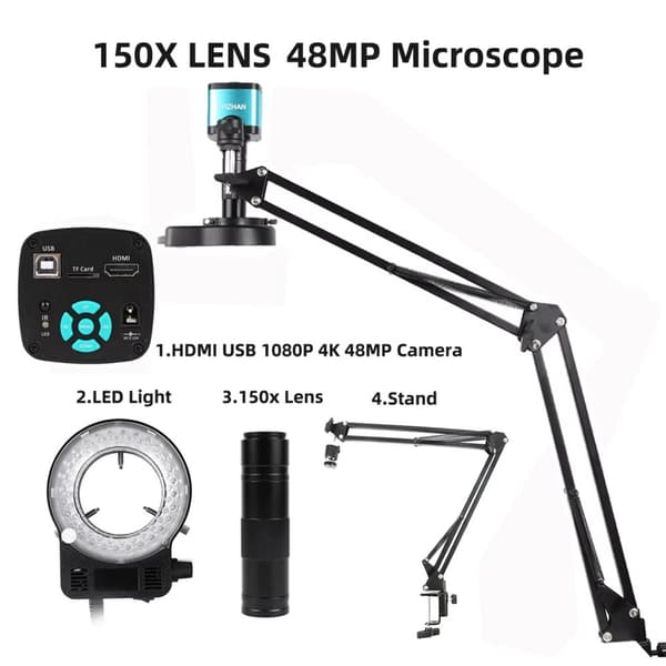 Digitalt Mikroskop, 48MP HD Kamera, Justerbart LED Lys,XHU4002-150X sæt