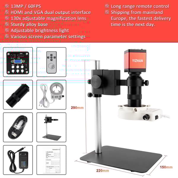 Teollinen videomikroskooppi, 13MP kamera, HDMI VGA -ulostulo,HDMI VGA 1080P