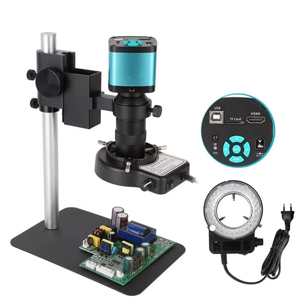 1-130X 4K 48MP HDMI USB 60FPS monokulärt videomikroskop kit, variabel ljusintensitet och riktning