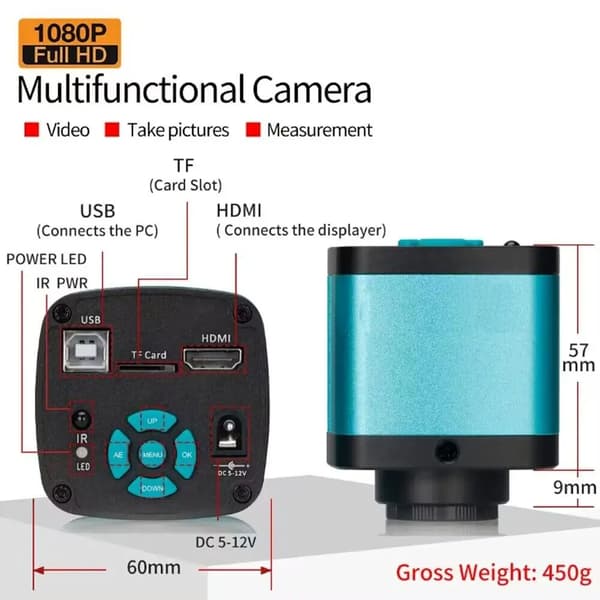 1080P 48MP 4K 2K HDMI USB-videomikroskopkamera, HD digitalt mikroskop, 150X C-mount-objektiv, stort synfält