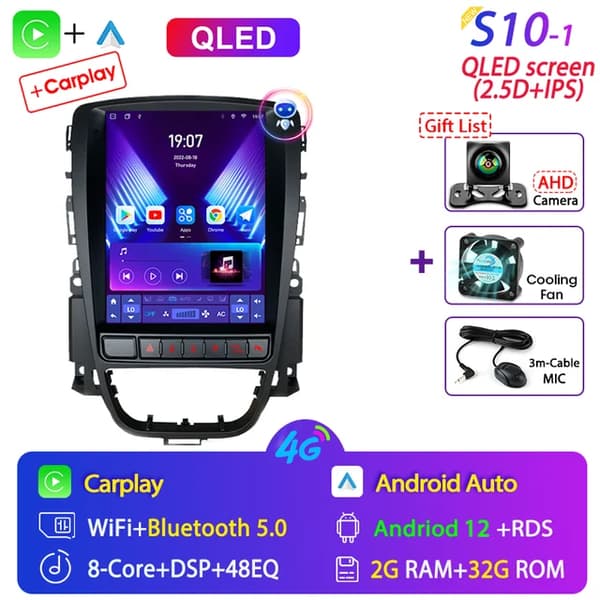 Bilradio, Android 12 kompatibilitet, multimedie video support, S10-1 Kamera