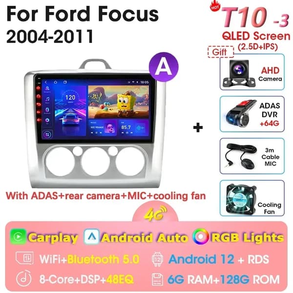 Bilradio, Android 12-kompatibilitet, GPS-navigation, T10-3(A)-MIC-CAM-DVR