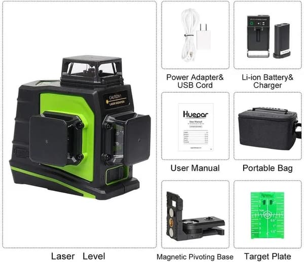 Laser-tasohöyläpakkaus, 12 viivaa, itsetasautuva vihreä säde, SET 1