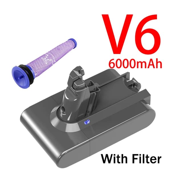 Dammsugare Batteri, Uppladdningsbart, Kompatibelt med Dyson V6-V10, V6 6000mAh filter