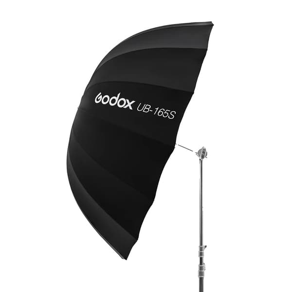 Godox UB-165S Parabolinen sateenvarjo, 65 tuuman koko, musta hopeinen hajotinpeite, Kit 1