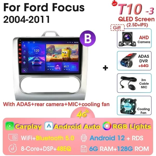 Bilradio, Android 12 kompatibilitet, GPS-navigation, T10-3(B)-MIC-CAM-DVR