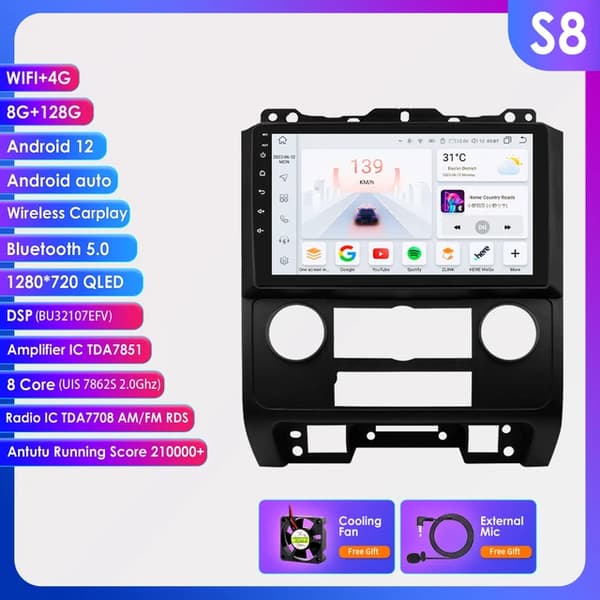 Android bilradio, GPS-navigation, Carplay, S8