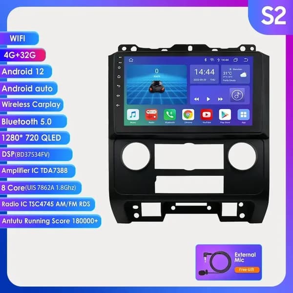Android bilradio, GPS-navigation, Carplay, S2