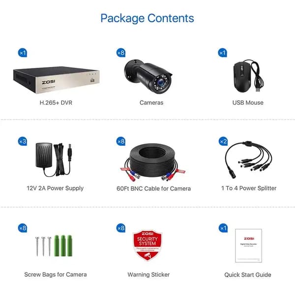 CCTV-system, H265+ komprimering, 5MP Lite HD-TVI DVR, , 1T, 8CH DVR x 8 Cameras