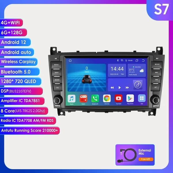 Auton multimedia-soitin, 4G-LTE-yhteys, Android 10 -käyttöjärjestelmä, 8 tuuman S7