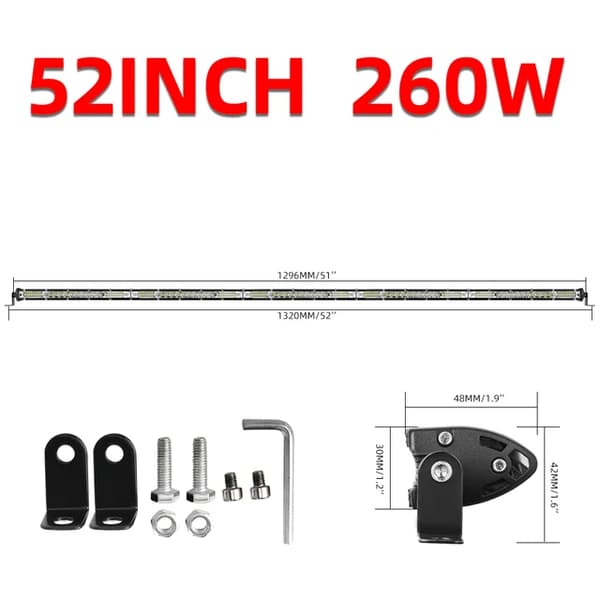 LED-ljusramp, Spot Flood Combo, Off Road Användning, 52 tum 260W