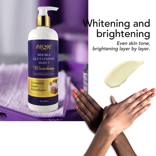 Opfriskende Fugtgivende Body Lotion, Egnet til Sort & Mørk Hud, Stor Flaske med Pumpe, Glutathion Lotion