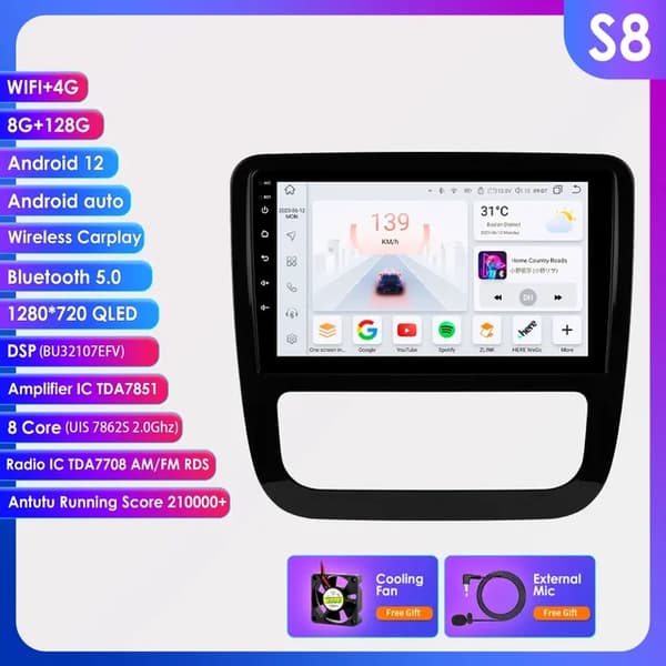 Carplay Android Auto, AI-integraatio, GPS-navigointi, S8 (8-ydinprosessori 8G 128G)