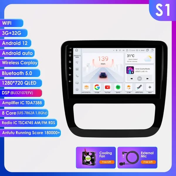 Carplay Android Auto, AI-integration, GPS-navigation, S1 (8Core 3G 32G)