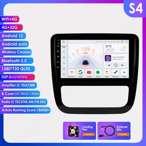Carplay Android Auto, AI-integraatio, GPS-navigointi, S4 (8-ydinprosessori 4G 32G)