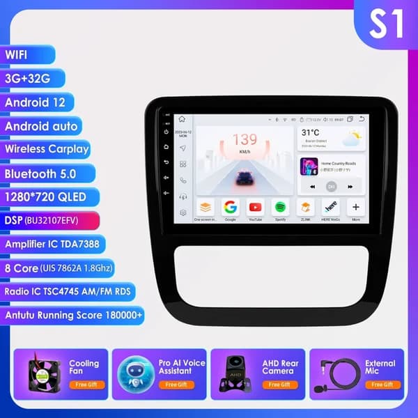 Carplay Android Auto, AI-integration, GPS-navigation, S1 AI AHDC2