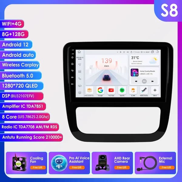 Carplay Android Auto, AI-integration, GPS-navigation, S8 AI AHDC2