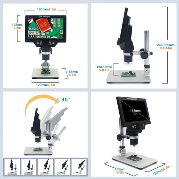 Digital Mikroskop, 12MP, 7-tommer LCD-skærm, 1-1200X forstørrelse,Med batteri
