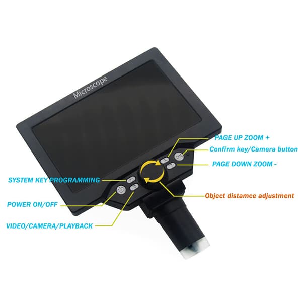 Digital Mikroskop, 12MP, 7-tommer LCD-skærm, 1-1200X forstørrelse,Med batteri