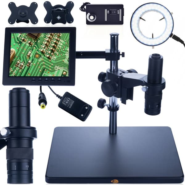 Rosfix Earth Pro MCEP-0.5X digitaalinen mikroskooppi + 8 tuuman näyttö + 200 mm digitaalinen mikroskoopin pidike + säädettävä 56xLED mikroskoopin vala