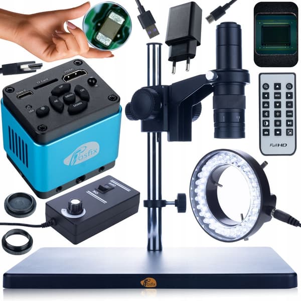Rosfix Earth Pro MCEP-0.5X digitalt mikroskop med Aquarius PRO KMAP-HDMI-USBC 8.29mp kamera og justerbar 56xLED-belysning