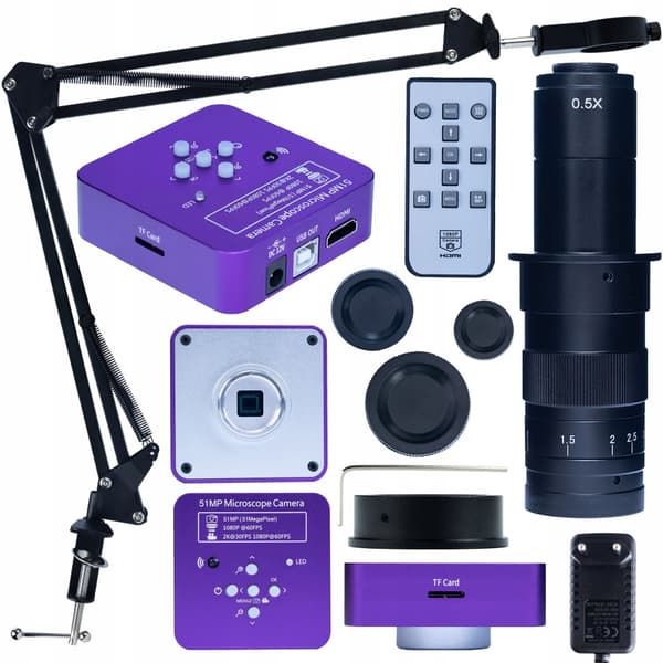 Digitalt mikroskop med Puppis Pink PRO KMPPP-HDMI-USB 51MP kamera med justerbar bom og ODM-180X linse