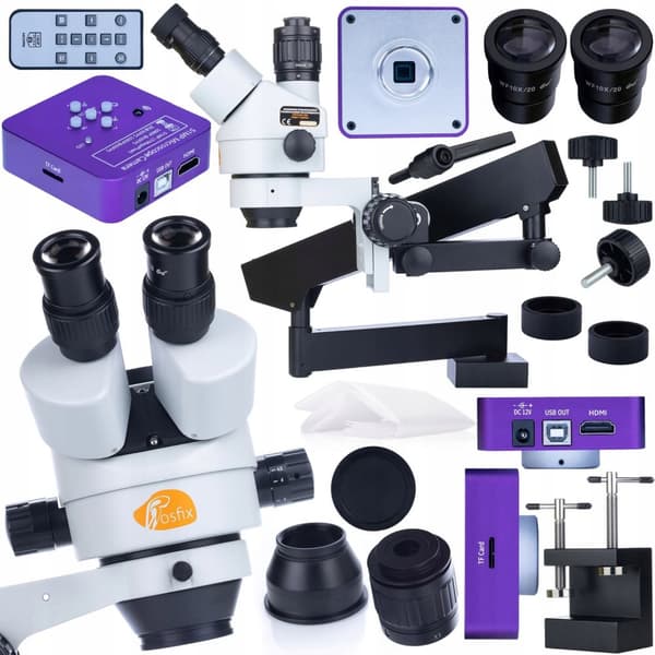 Rosfix Neptune Pro MSNP-T-WDMS1 Trinokulært Stereomikroskop på Bom + Puppis Pink PRO KMPPP-HDMI-USB 51MP Mikroskopkamera