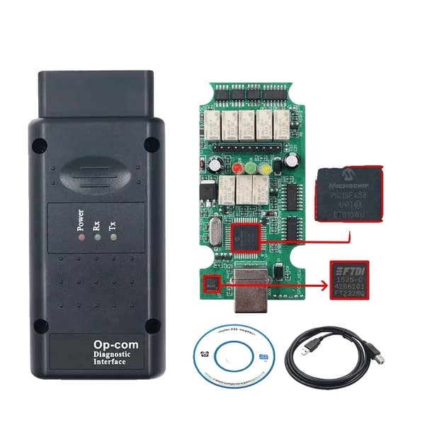 OBD2-koodinlukija, Real PIC18F458-siru, Flash Firmware, Opcom 2021, Real PIC18F458