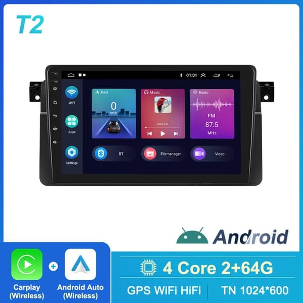 Carplay Android Autoradio, Langaton yhteys, GPS-navigointi, T2 2 64G