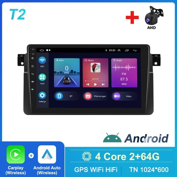 Carplay Android Autoradio, Trådløs Forbindelse, GPS Navigation, T2 2 64G Kamera