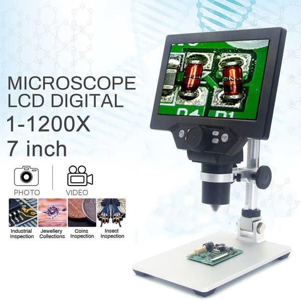 Digitaalinen mikroskooppi 12MP 7 tuuman suuri värinäyttö LCD-näyttö 1-1200X jatkuva