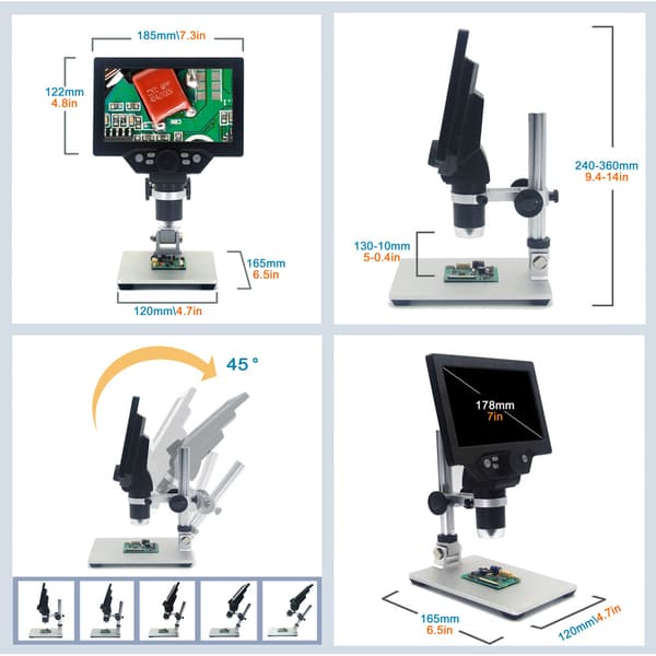 Digitaalinen mikroskooppi 12MP 7 tuuman suuri värinäyttö LCD-näyttö 1-1200X jatkuva