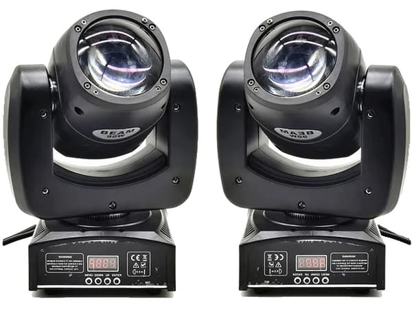 Mini Bevægeligt Hovedlys, RGBW Farveblanding, DMX Kontrol, 2 stk 90w beam, EU-stik